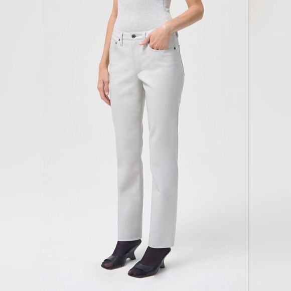 Agolde Lyle Low Rise Recycled Leather Pants In Wisp (Light Gray) Size 26 NWT - Picture 3 of 13